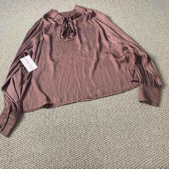 Pink Lily Womens‎ Blouse Top Size Medium Purple Long Sleeves Crew Neck Tie Back - Picture 5 of 11